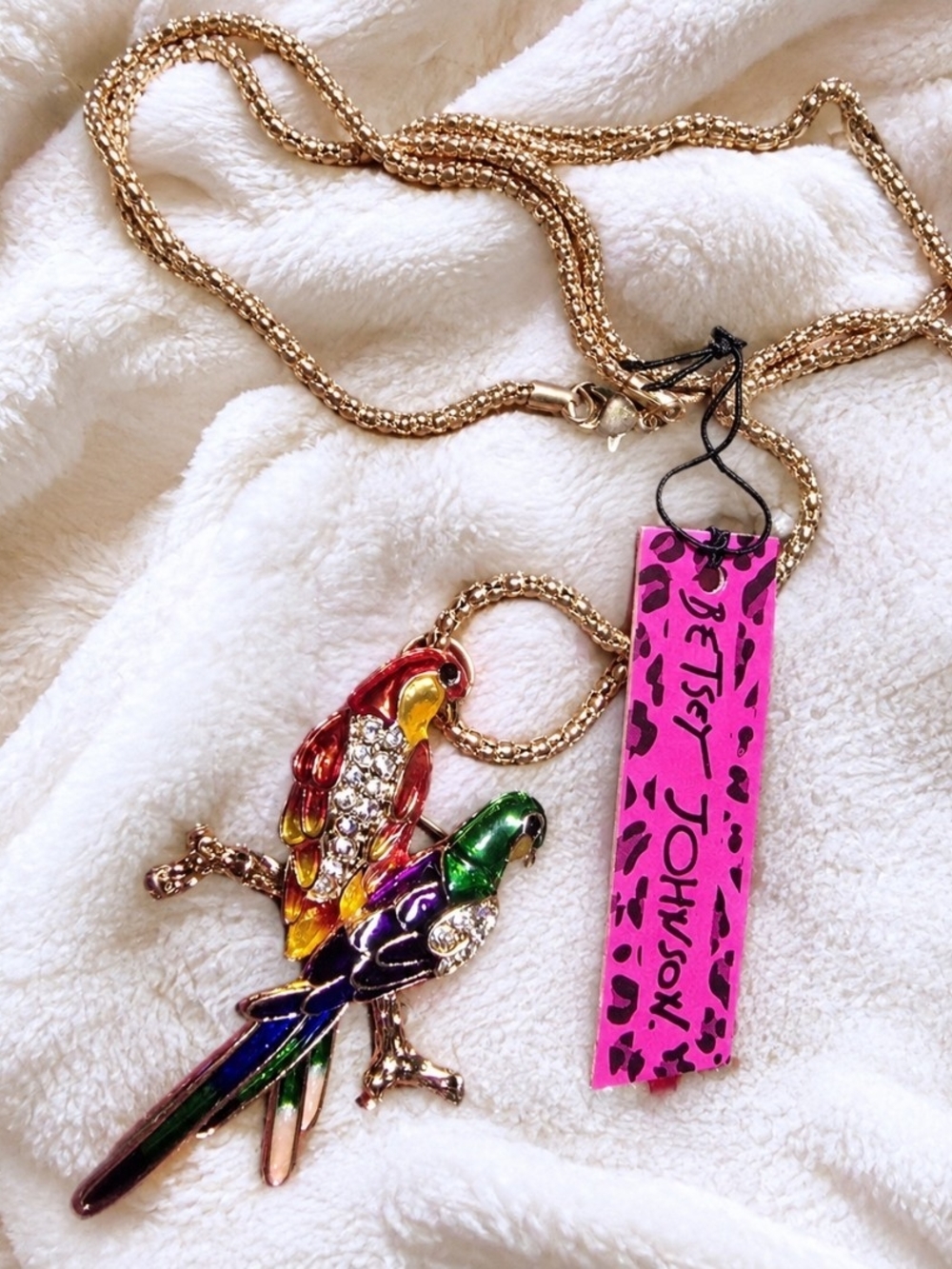 Betsey Johnson Gold Chain Necklace with Multicolor Parrot Pendant
